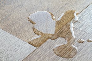 Spilled water on a plywood surface